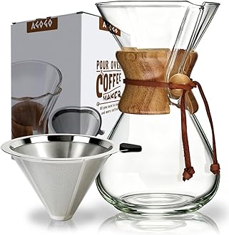 AGOGO Pour Over Coffee Maker-Borosilicate Glass Coffee Pot-Coffee Dripper with Metal Filters Carafe 8 Cup