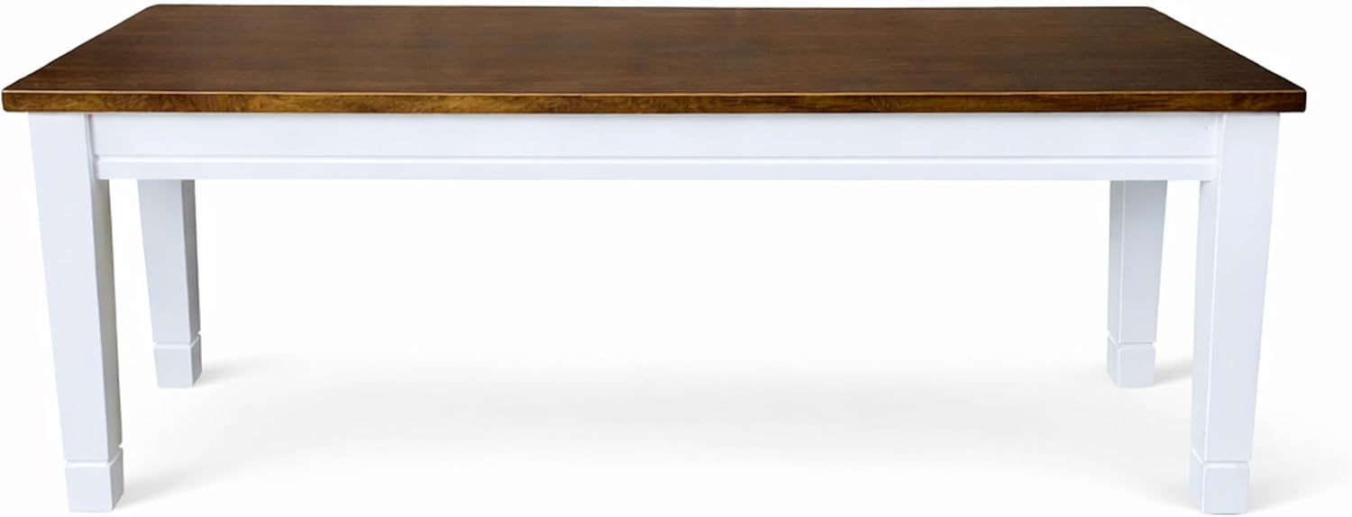 Modern Dining Bench, Dirty Oak/White Finish Solid Rubberwood