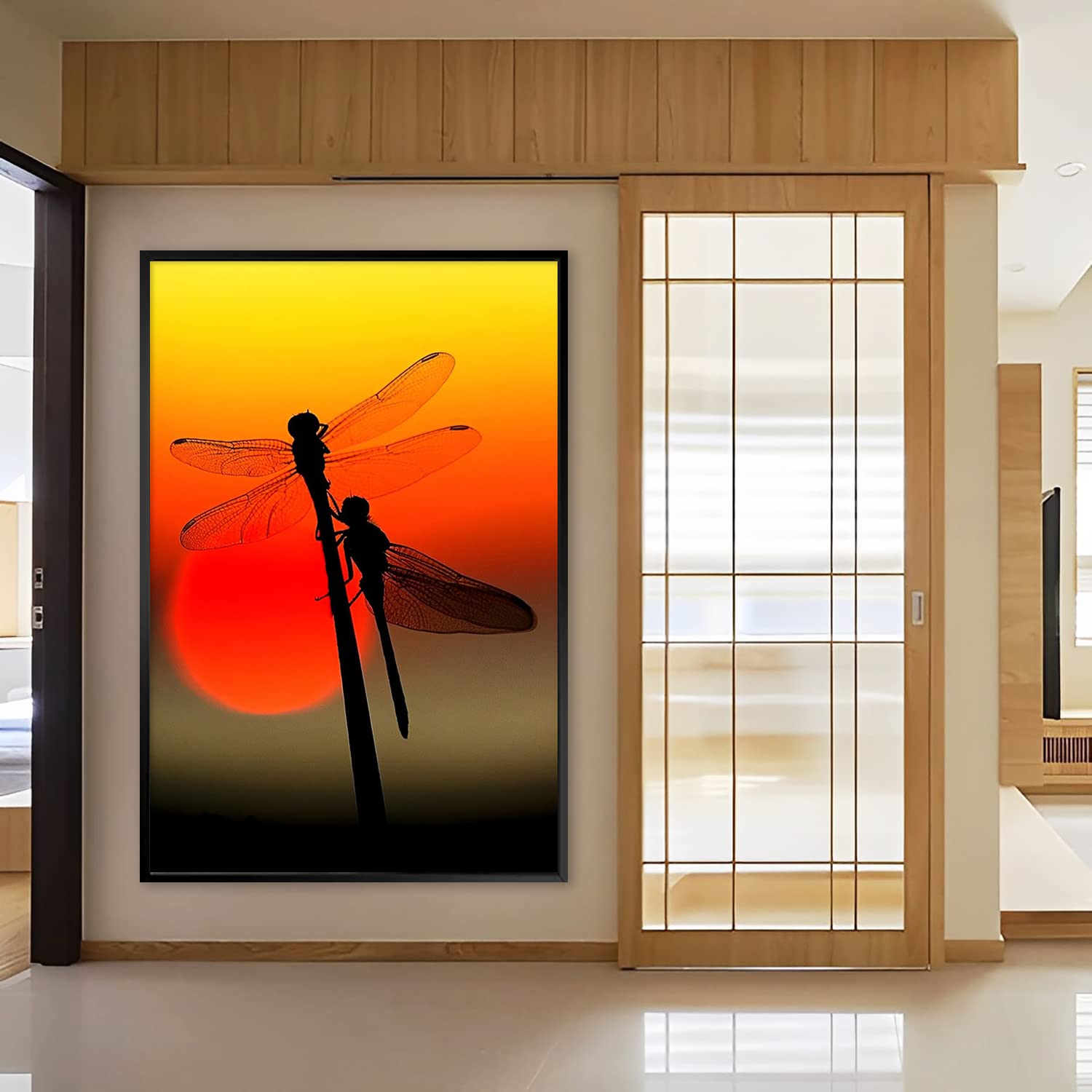 Amazon.co.jp: 絵画 夕焼けのトンボですインテリア 絵画 動物です