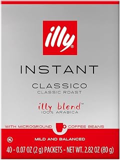Illy Classico Medium Roast Instant Coffee Singles - Caramel & Orange Blossom Arabica, 40 Single-Serve Packets (2g Each)