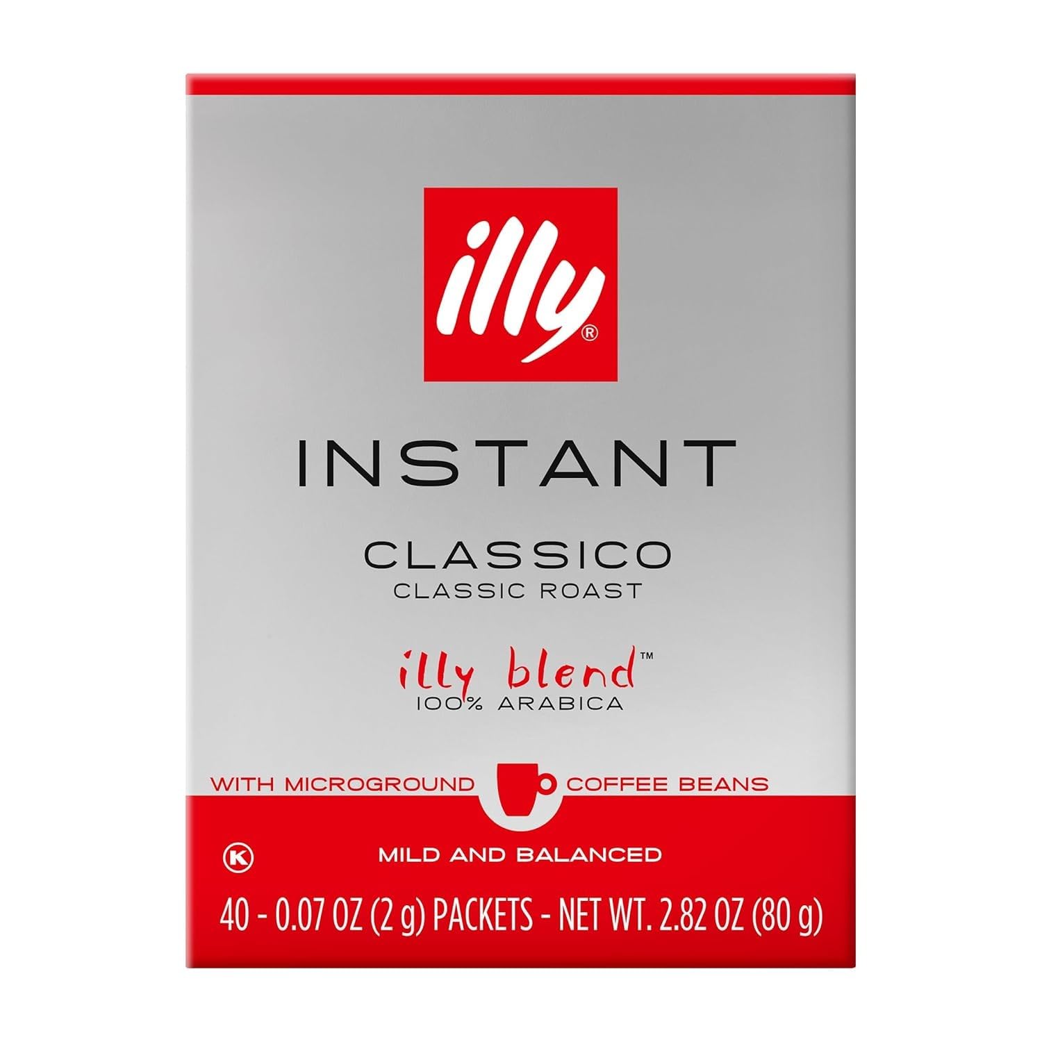 Illy Classico Medium Roast Instant Coffee Singles - Caramel & Orange Blossom Arabica, 40 Single-Serve Packets (2g Each)