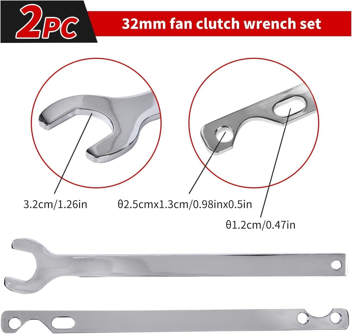 A A IN 32mm Fan Clutch Wrench Set, 2 Pieces Fan Clutch Removal Tool with Water Pump Pulley Holder Compatible with BMW Ford GM Chevrolet, Nut Water Hub Removal, Removing Holding Clutch Tool