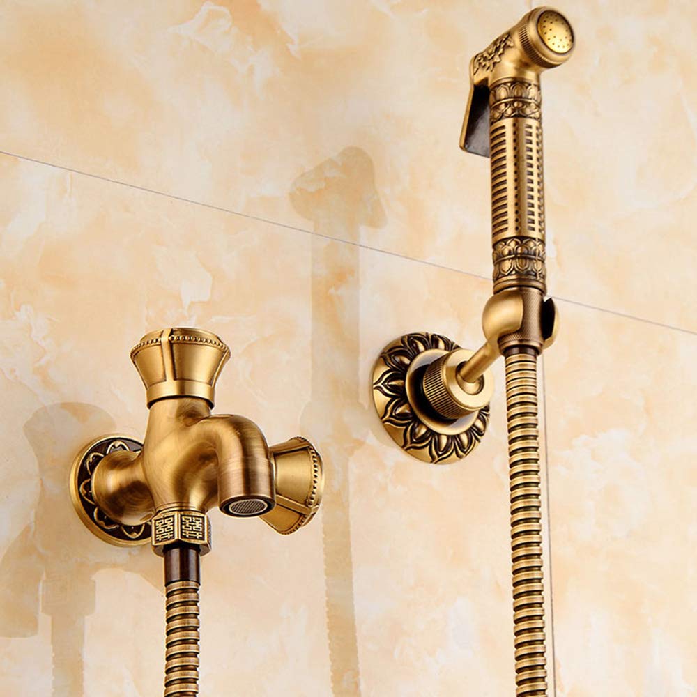 ISCBAFYX Antyczny mosiężny rączka bidetowa do montażu na ścianie przenośny bidet do toalety zestaw do higieny osobistej,