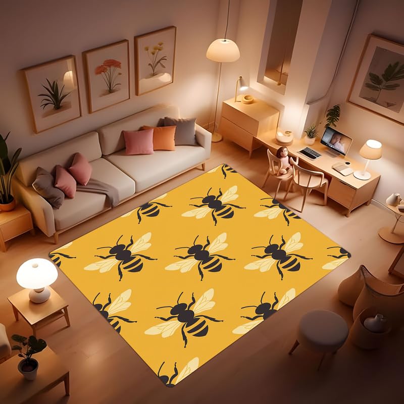 Bright Yellow bee Carpet, The Hard Worker of Nature, Brings Infinite Vitality and Vigor to The World. Non-Slip and Soft, Suitable for Restaurant,