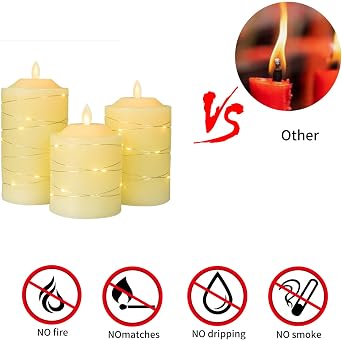 Battery Operated Flameless Pillar LED Remote Control Candles 3pack Ivory