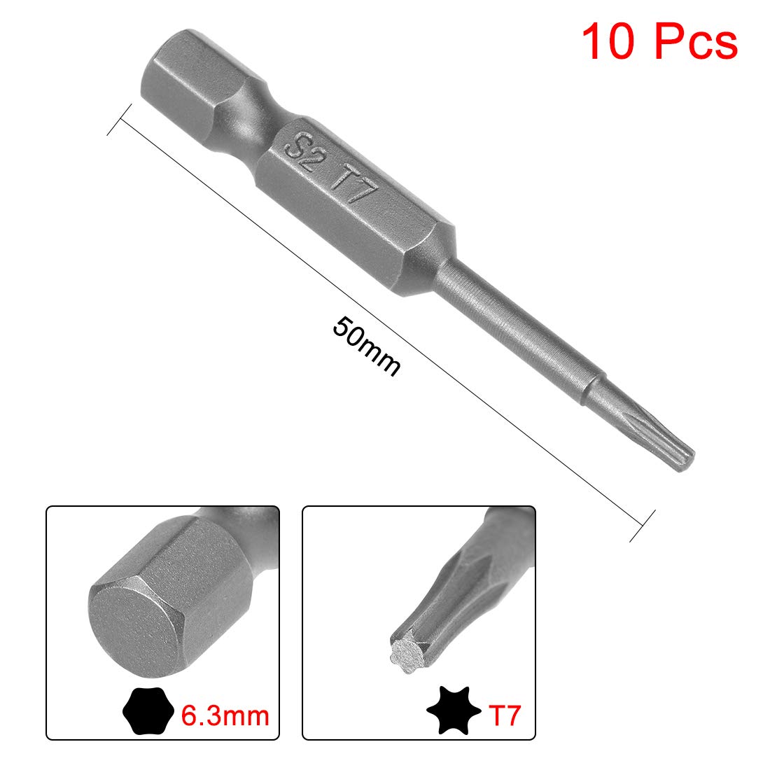 uxcell 10 Pcs T7 Magnetic Torx Screwdriver Bits, 1/4 Inch