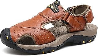 Mens Closed Toe Hiking Sandal Leather Outdoor Athletic Beach Shoes Casual Comfortable Summer Fisherman Sandals