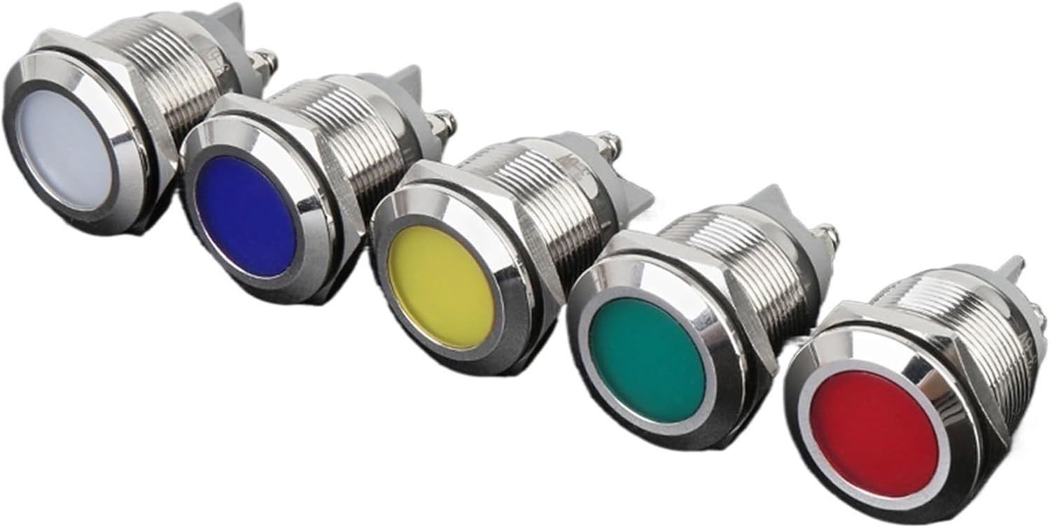 10PCS 22MM LED Indicator Light AC/DC 3~220V Metal Signal Pilot Lamp IP65 Waterproof Industrial Indicator Lamp(Ball Red Light,110V)
