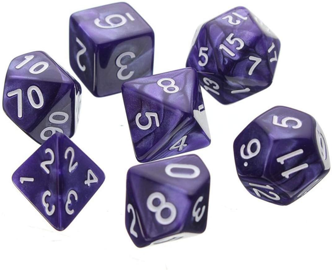 Febbya Polyhedral Dice,7-Die Series Dice Set of D20 D12 D10 D8 D6 D4 for DND MTG RPG Dungeons and Dragons Dice Game Table Games Dice Acrylic Purple
