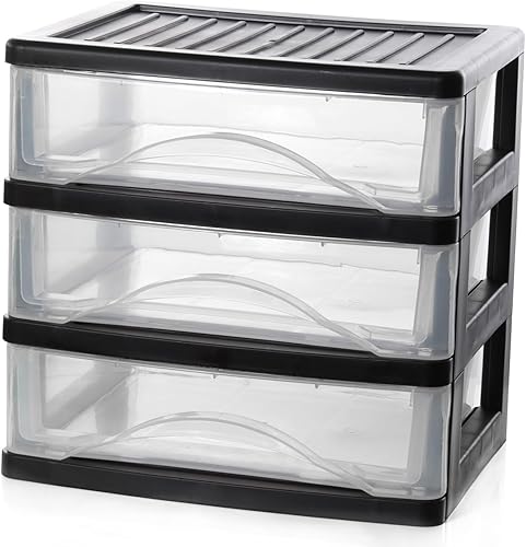 Miniatura 7 de BYCY Organizador de escritorio mediano apilable transparente de 4 cajones para suministros de oficina, cajones de almacenamiento apilables,