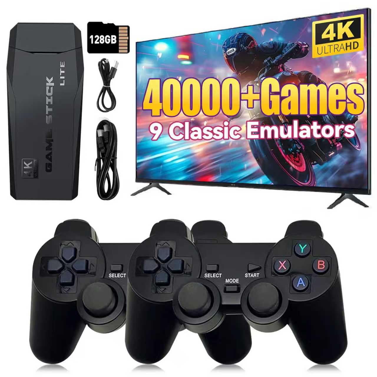 Retro-Spielkonsole 2026, 4K HDMI-Videospielkonsole mit über 40.000 Spielen, 23 Emulatoren, Dual-2,4-GHz-Funkcontroller, 128 GB