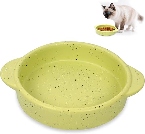 Cuenco de cerámica para gatos con asa, patrón moteado poco profundo plato de comida para gatos anchos y húmedos, apto para lavavajillas y microondas disponible en Yaxa Costa Rica