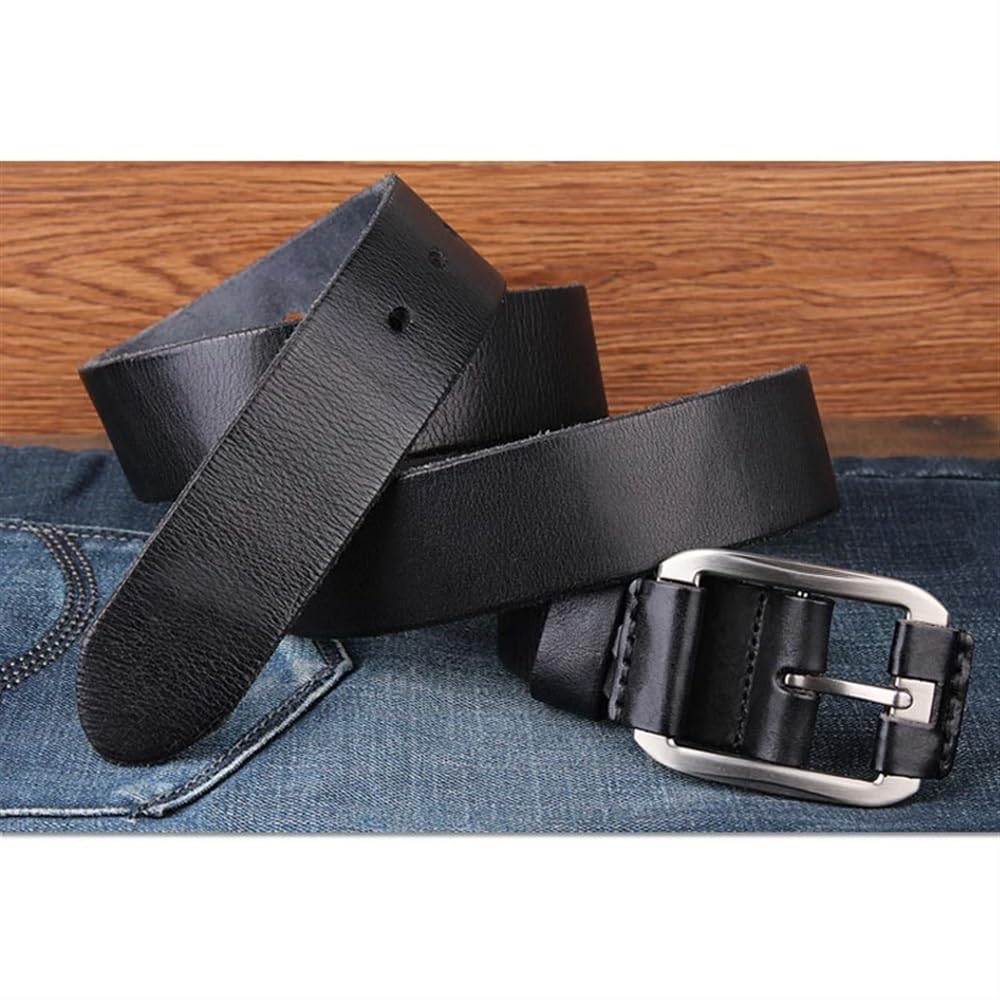 Cinturón Ajustable de Cuero Genuino, Cinturón Casual de Cuero de Capa Superior for Hombre Cinturones de Cuero Genuino con Hebilla de diseño Vintage(Black,115)