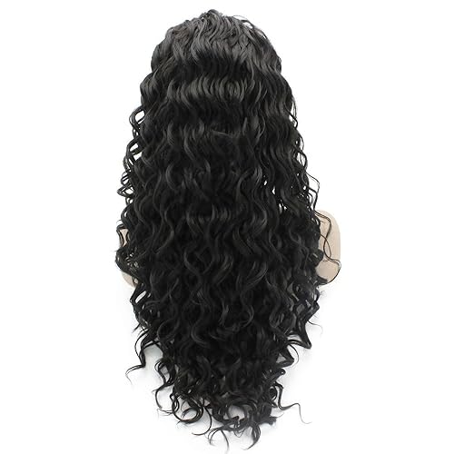 Miniatura 5 de MX angel Peluca con estilo natural natural de celebridad negra con frente de encaje frontal largo y rizado