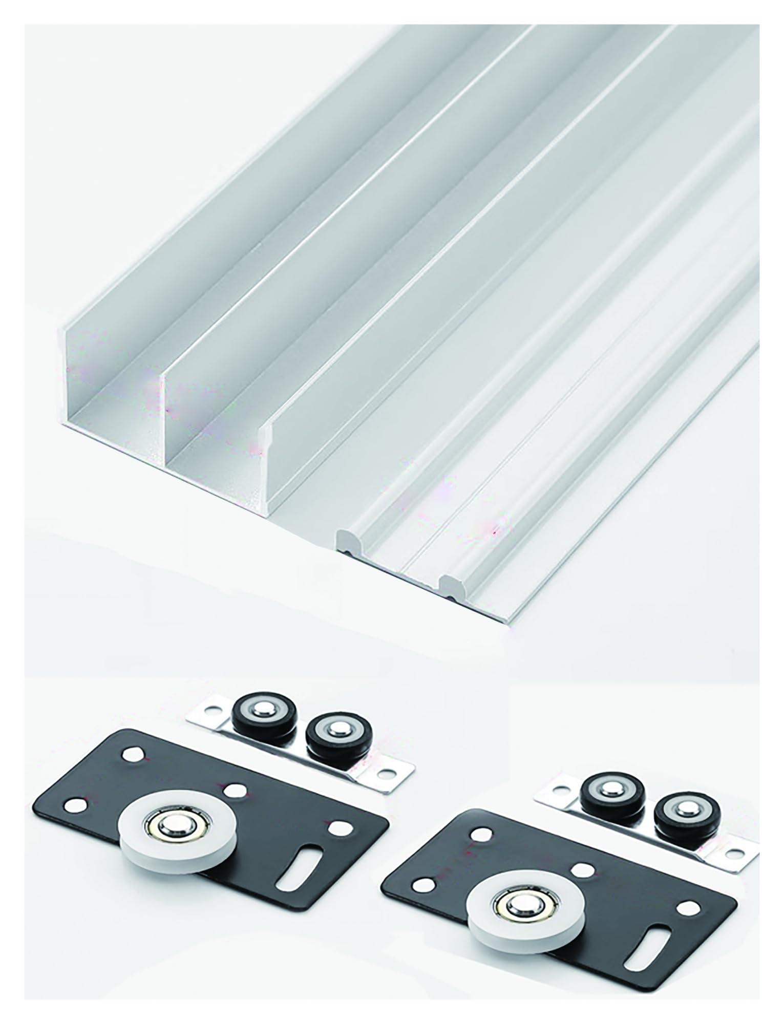 Kit de herrajes for rieles de puerta corrediza de armario, 2 rieles de aluminio con programa de polea, reparación de rieles for puertas corredizas de vidrio, guía for puertas mosquiteras de vidrio for