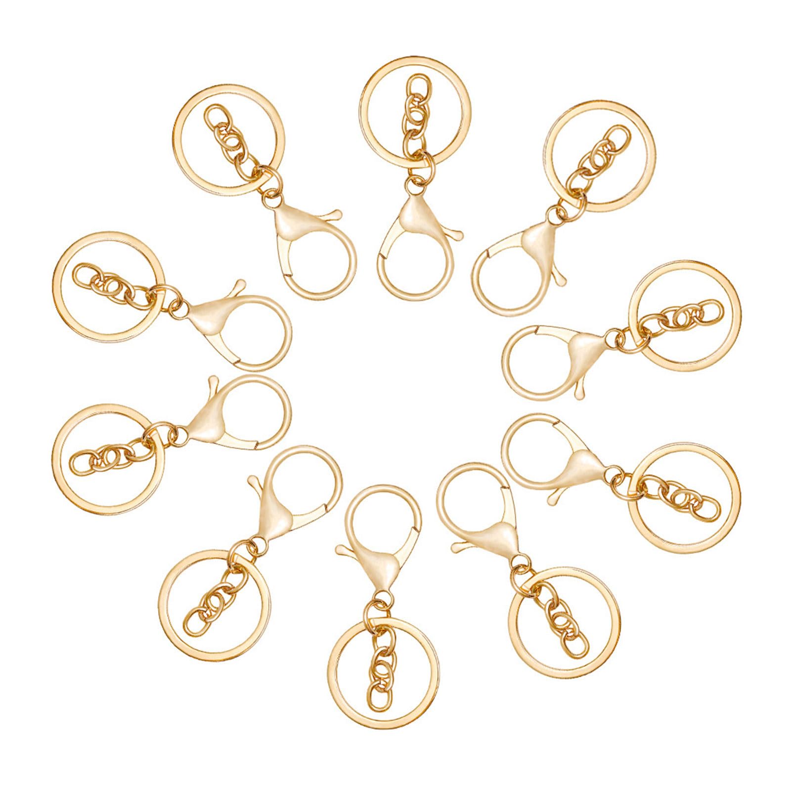 Nucelit 50 / 100pcs Rings Gold Plated Lobster Clasp Hooks with Chain for Keychain Keyring Jewelry Making Accessories Chain Connector Rings