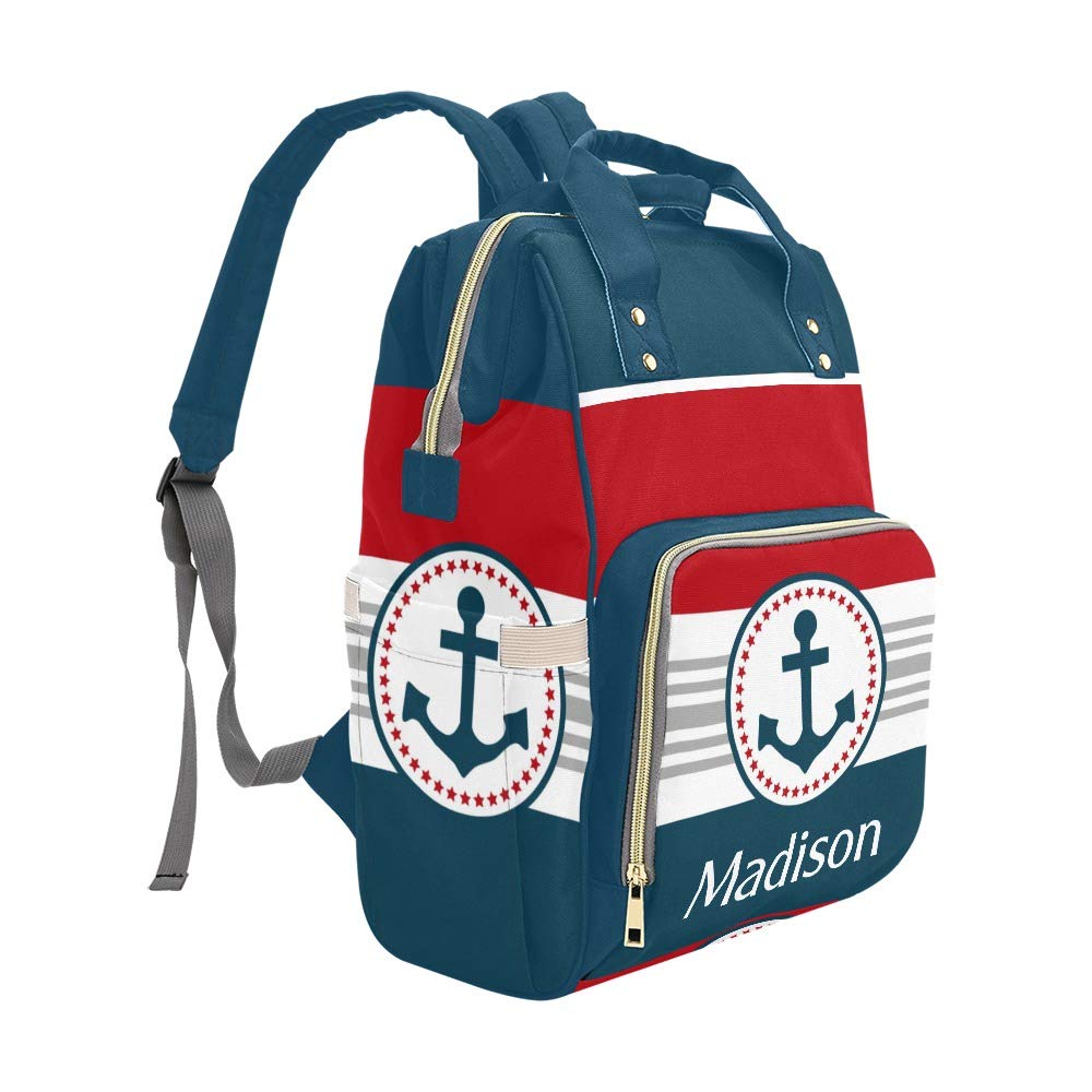 Nautical Anchor Personalized Diaper Bag Backpack Tote with Name,Custom Travel Nappy Mommy Bag Backpack for Baby Girl Boy Gift,10.83x6.69x15inch