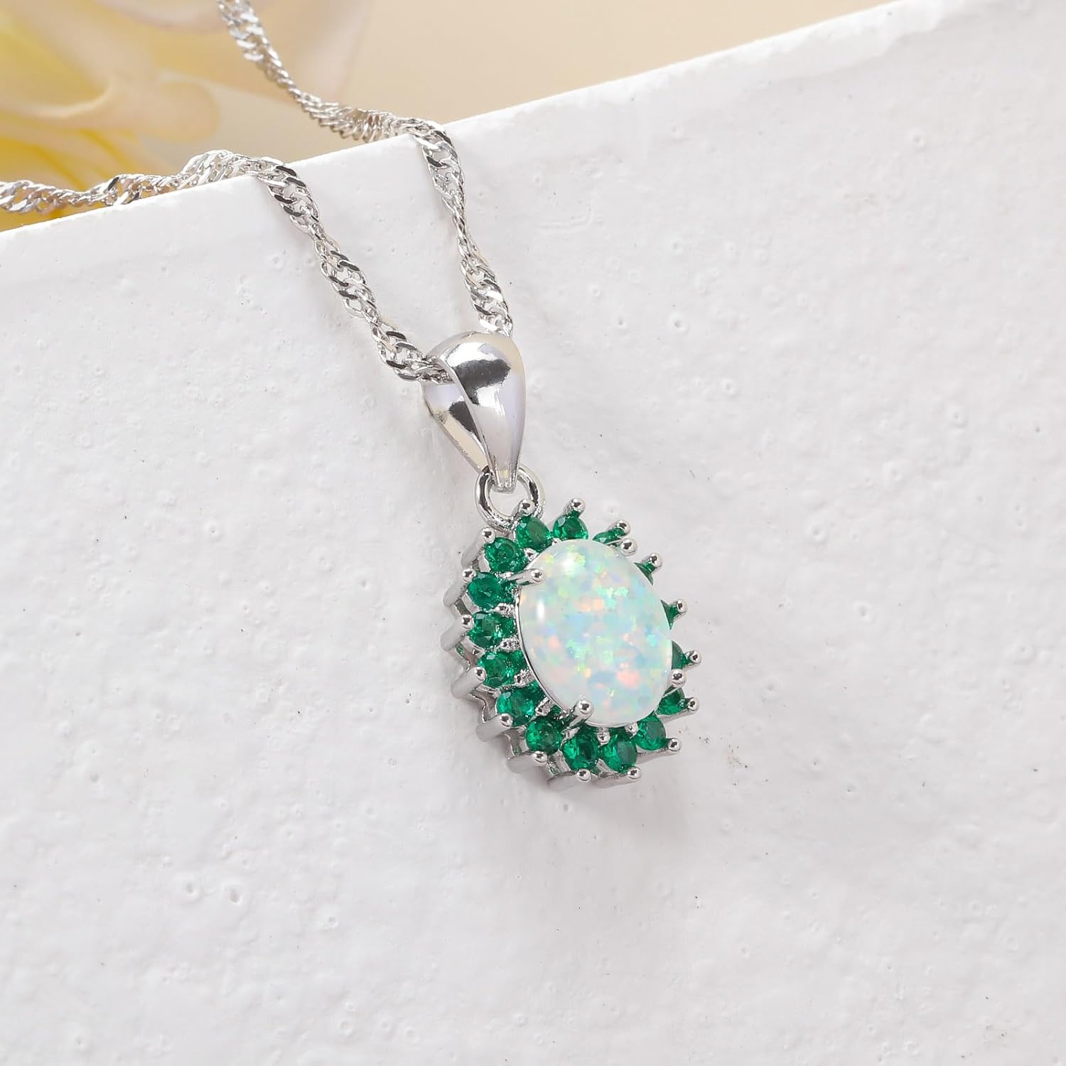 CiNily 14K White Gold Plated Opal Pendant Necklace-Flower/Oval Shap Necklace Gemstone Women Girls Jewelry Gift - Image 5