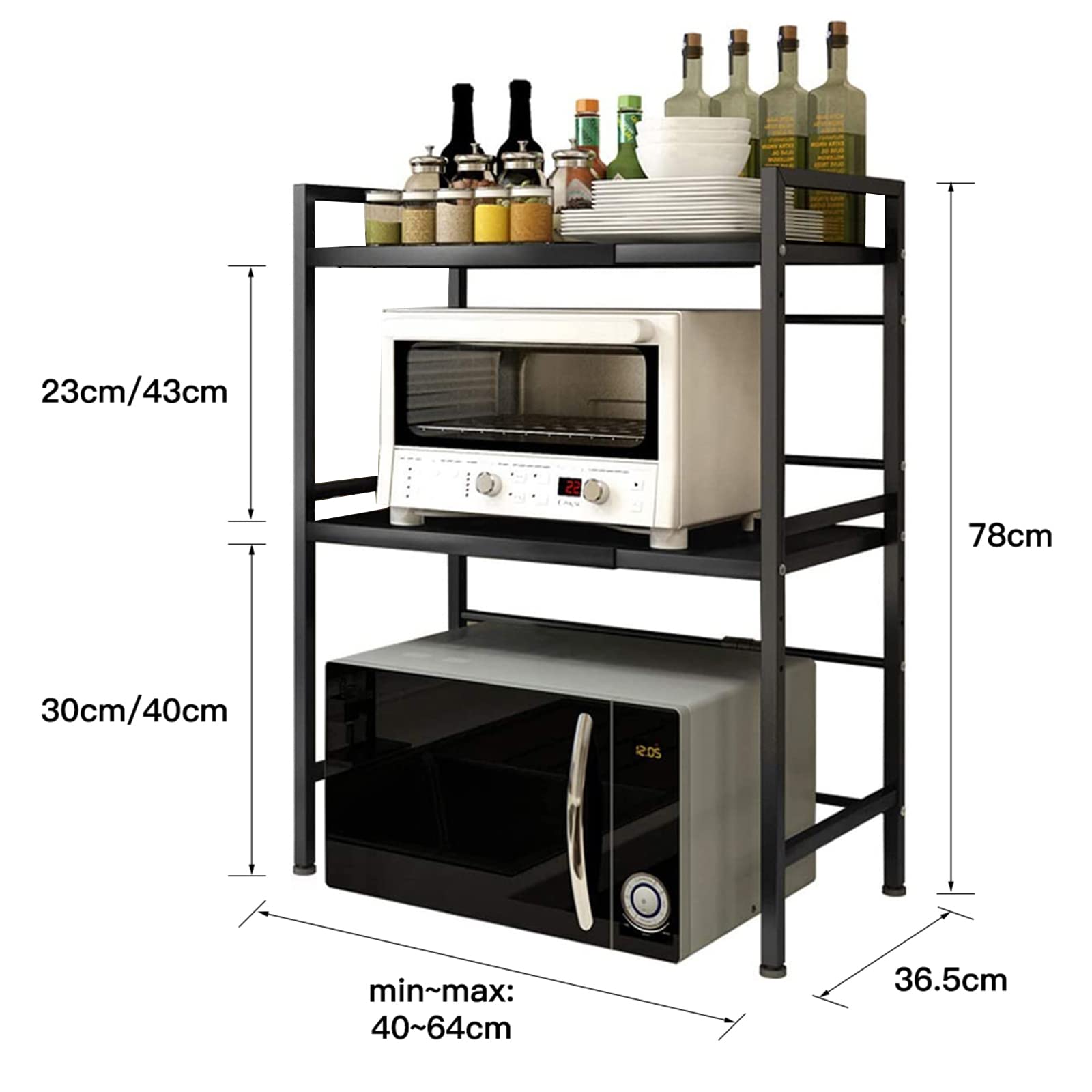 Supporto Allungabile Per Microonde - Rack Espandibile, Nero, 40-64 Cm, Portata 25 Kg