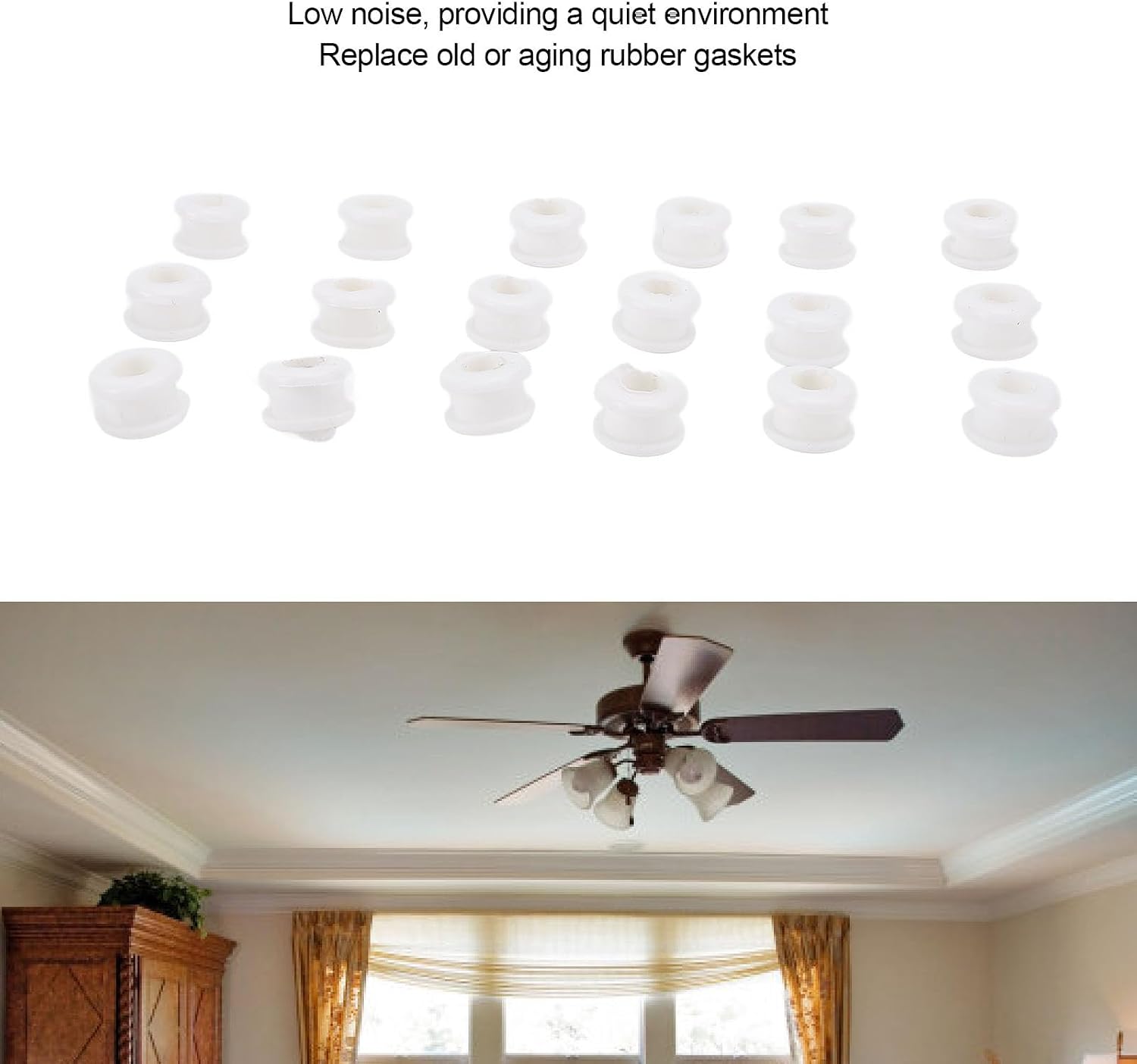 Replacement Rubber Grommets, Antique Vintage Ceiling Fan Parts Low Noise Fan Blade Grommets Spare Kit Ceiling Blade Rubber Washers (White 18PCS)