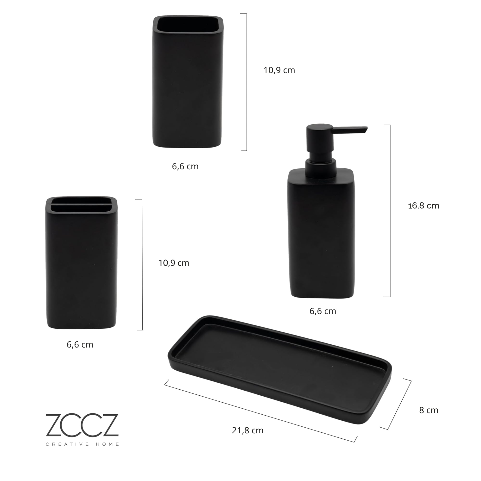 ZCCZ Juegos de Accesorios de baño 4 Piezas Negro con Dispensador de jabón, Vaso baño, Soporte para Cepillo de Dientes y Bandeja - Set de baño Negro Opaco