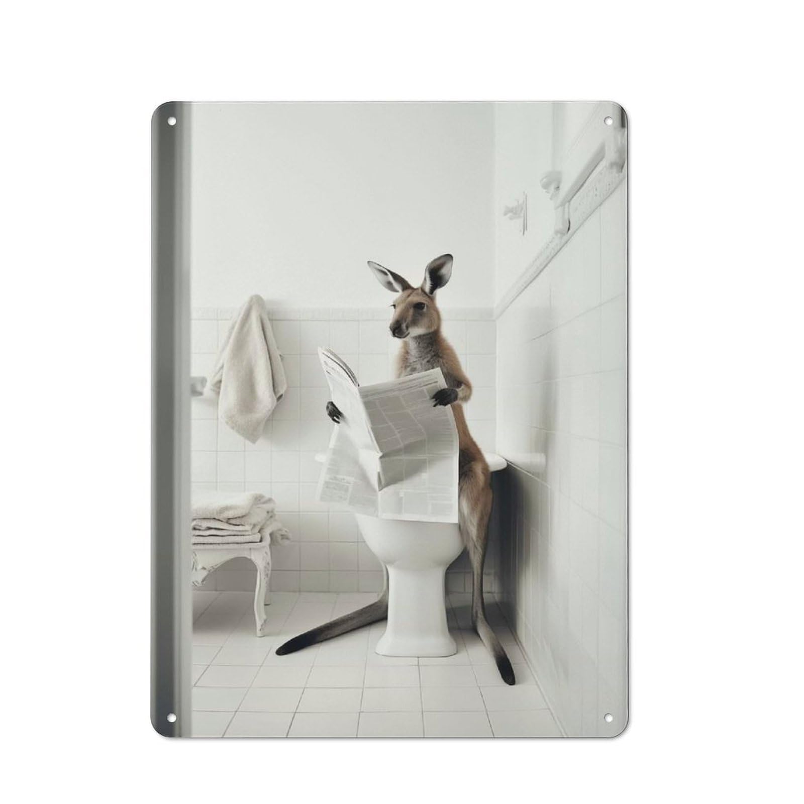 Junmoney Kangaroo On Toilet Retro-Style Tin Sign 40X30cm For Man Cave Or Games Room, A Metal Wall Feature For Games Rooms And Man Caves