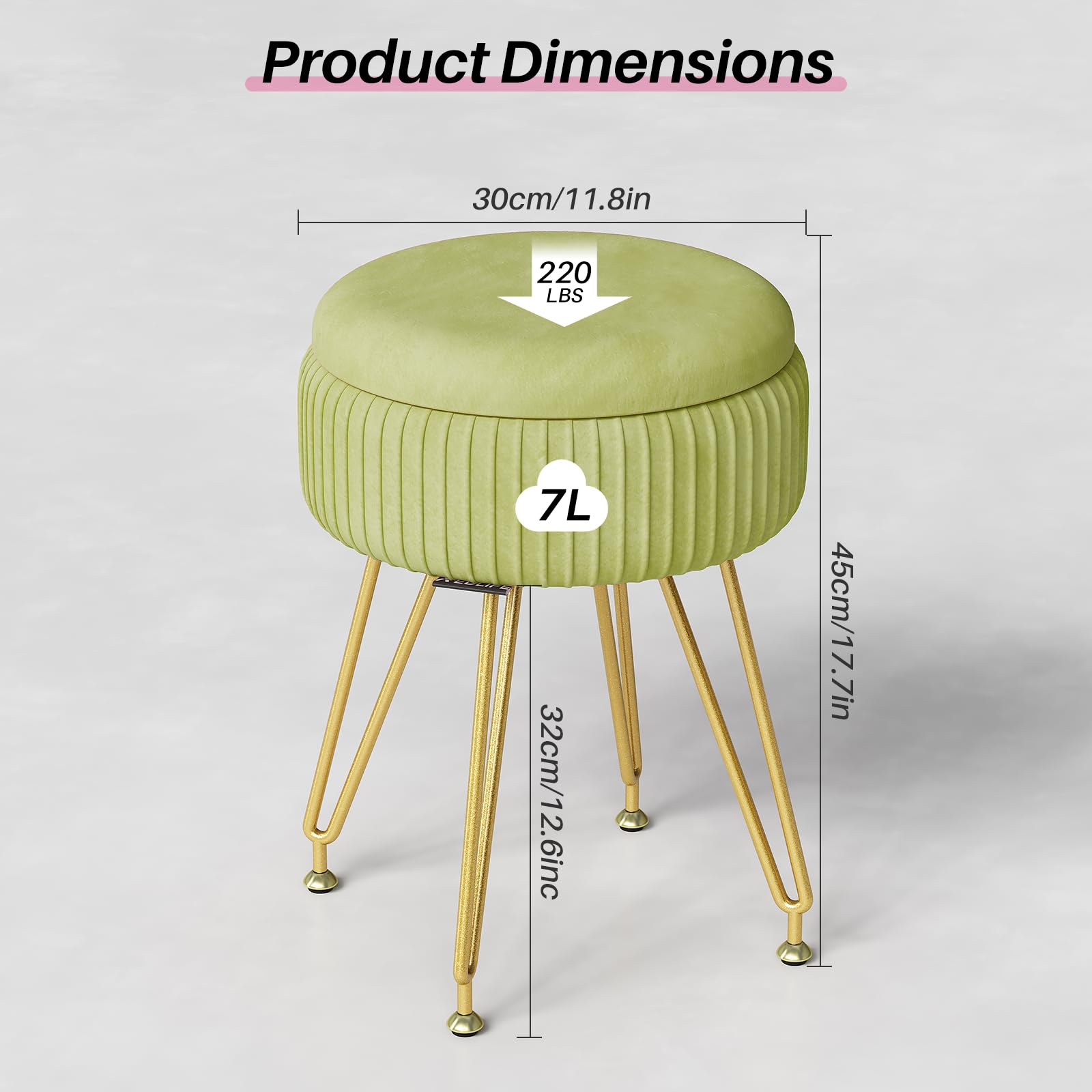 Redlife Velvet Vanity Chair, otomano Tocador taburete de almacenamiento, moderno y elegante, color verde matcha
