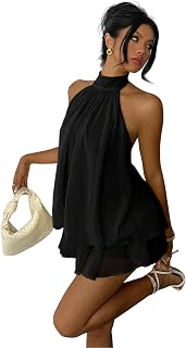 Women's Mini Backless Halter Flowy Summer Dress Ruffle Sleeveless Short Sundess A Line Cute Dresses for Womens