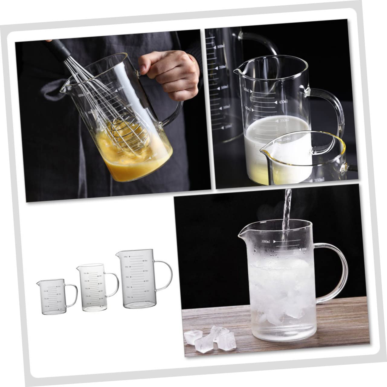 PRETYZOOM 3pièces Tasses à Mesurer Verre Résistant Chaleur Pour Cuisine Et Pâtisserie Pour Lait Jus Et Autres Liquides