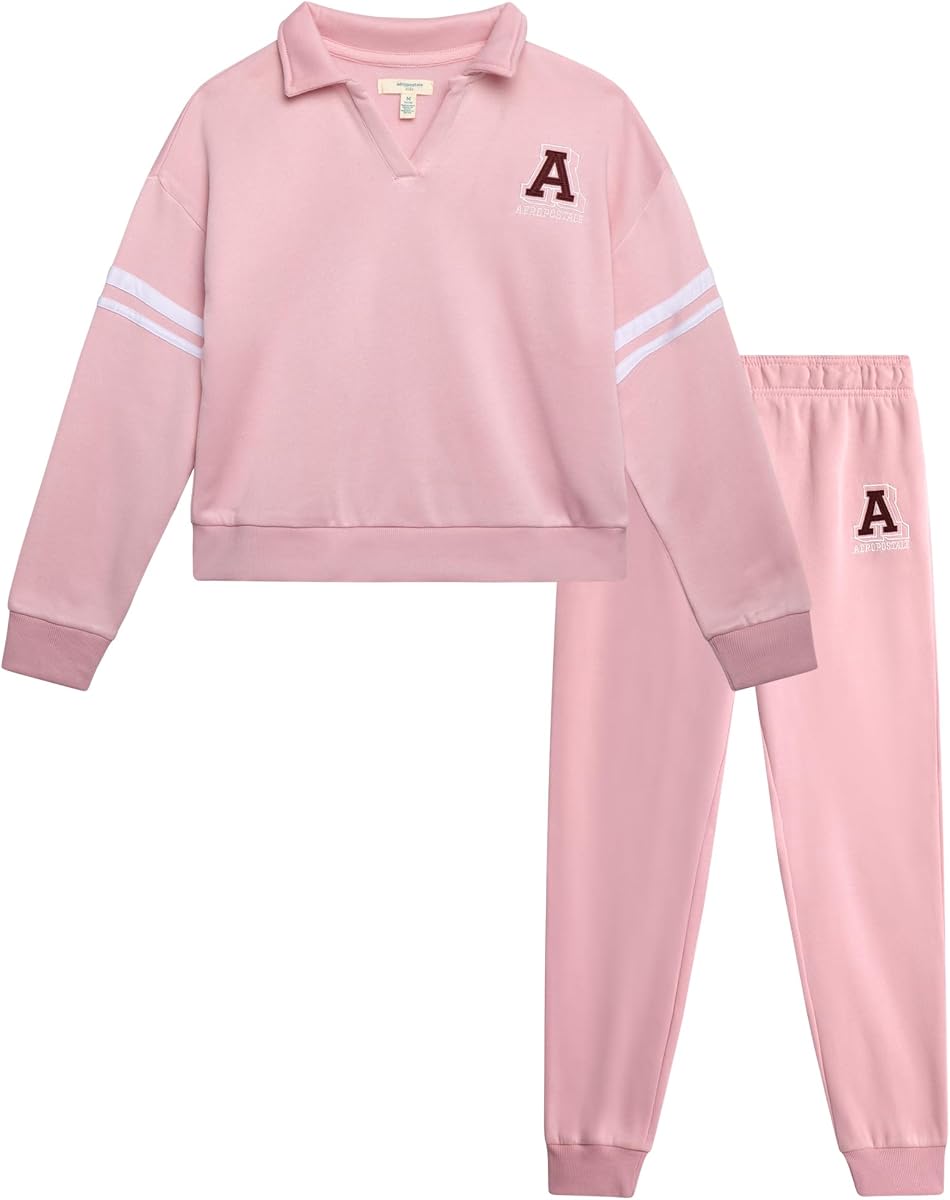 AEROPOSTALE Girls 2 Piece Fleece Collared Sweatshirt & Sweatpants 7-12 | Cozy Soft Warmth, from First Day of School To Weekend Fun, Doubles As Style & Function, Matching Everyday Look