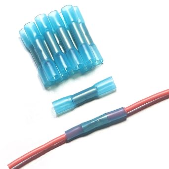 20 Pieces Heat Shrink Butt Connectors Kit,22-16 AWG Waterproof Cable Connector BHT1.25,Wire Crimp Terminals Butt Splices,Insulated Electrical Wire Connectors-Blue