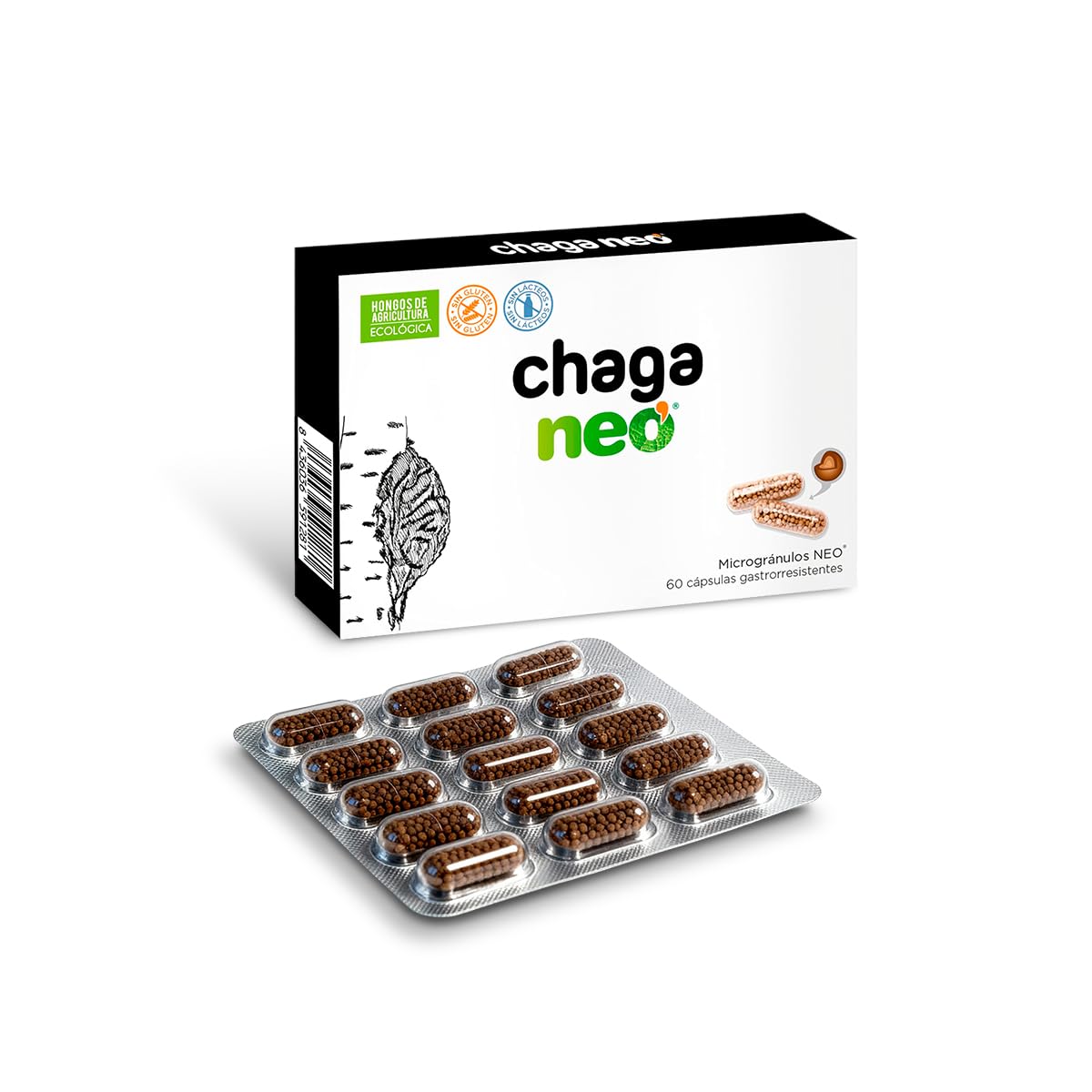 Mico NEO | Chaga Neo | Extracto Seco de Chaga | Hongo Siberiano | Complemento Alimenticio para Favorecer el Sistema Inmunológico | 60 Cápsulas