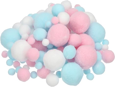 PATIKIL Assorted Size Pom Poms for Crafts, 130Pcs Fuzzy Pastel Pom Pom Balls for Art Supplies DIY Creative Craft Material Handicraft Decorations, Pink, Blue, White