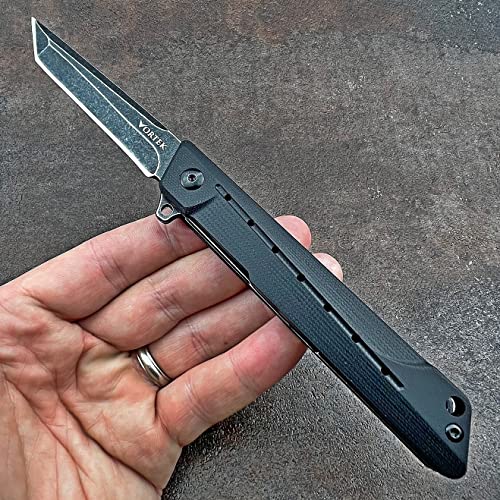 Vortek Ball Bearing Pivot System Folding Pocket Knife, Everyday Carry, 8Cr13Mov Tanto Blade #TOP2
