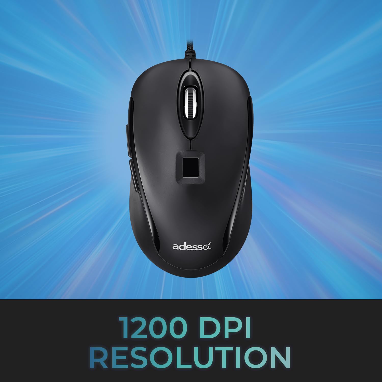 Adesso iMouse F1 - Ratón USB con cable y lector de huellas dactilares 1200 DPI Cifrado AES 256 Biométrico Seguridad Windows Hello Compatible con TAA Cumple con la normativa TAA Fabricado en Taiwán