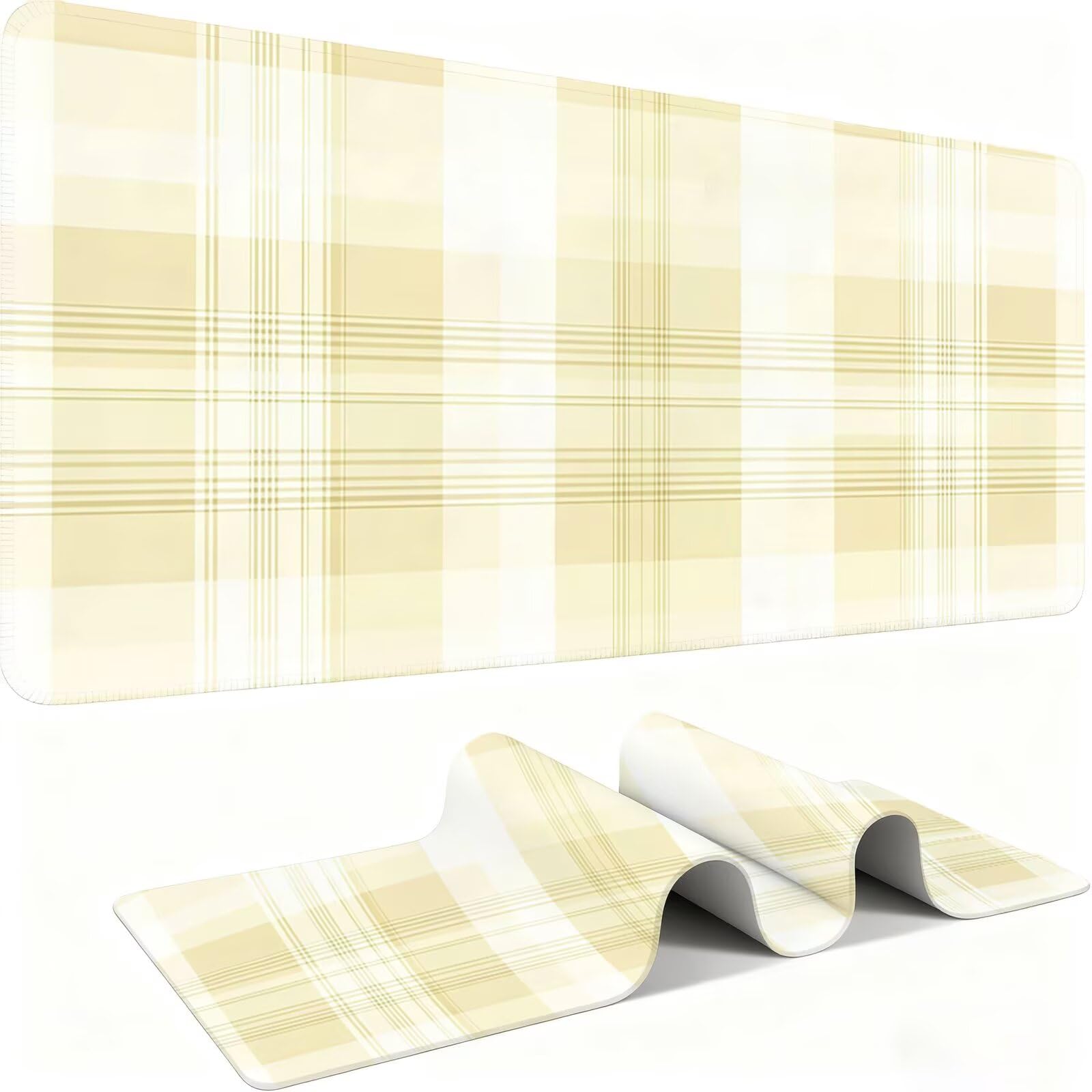 Tapis de Souris XXL 1500x800mm Desk Mat, Large Tapis de Bureau Multifonctionnel et Etendu, Protection Bureau avec Base Anti-Dérapage, pour Tous Types de Souris Maison Gaming - Plaid Jaune C0P-890