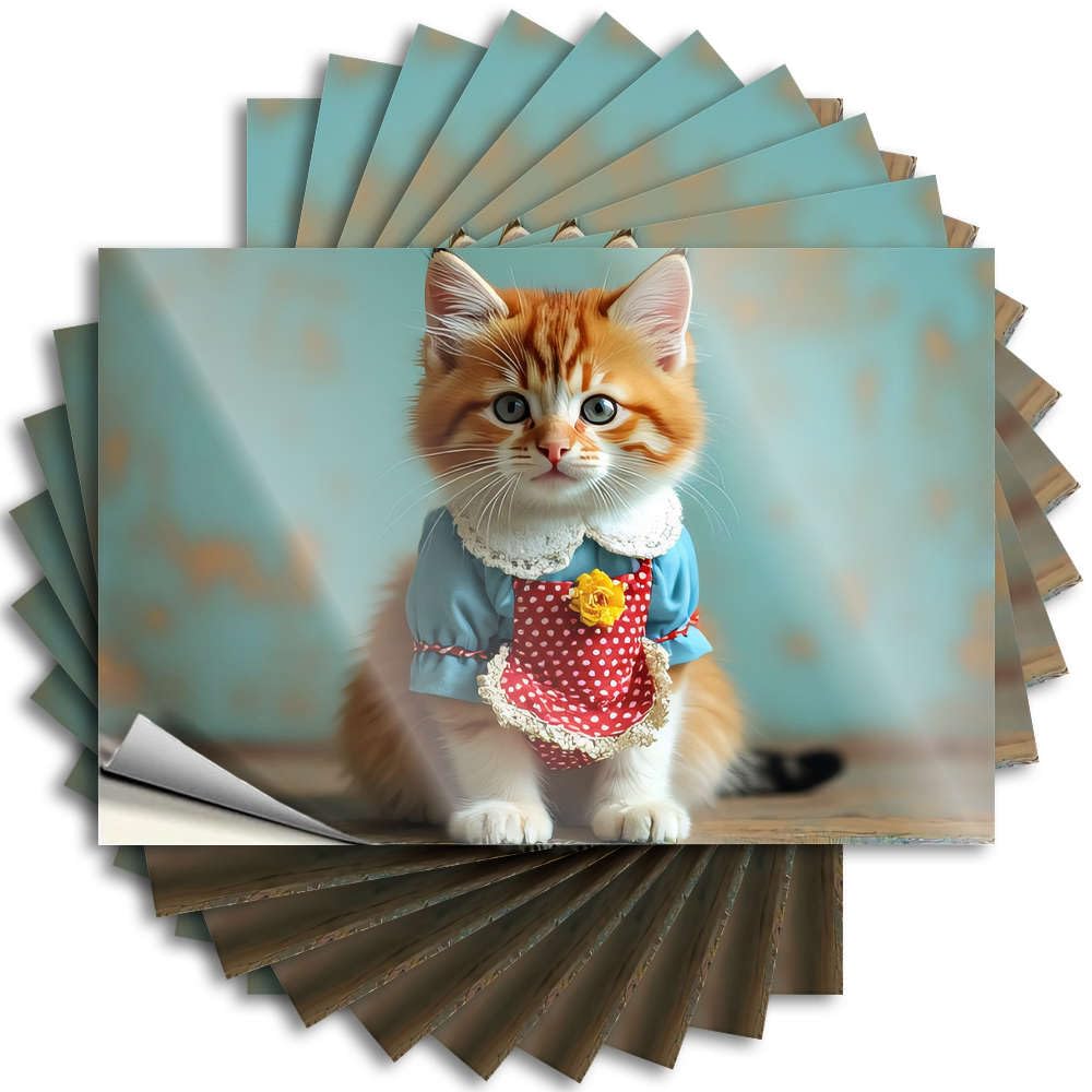 Camper Decorations for Inside, Stickers Funny Tumbler Quote Stickers, Bookish No Residue Decals for Luggage | Travel Party Favor Custom A Fluffy Orange Cat Wearing A Blue Dress(12X18CM)