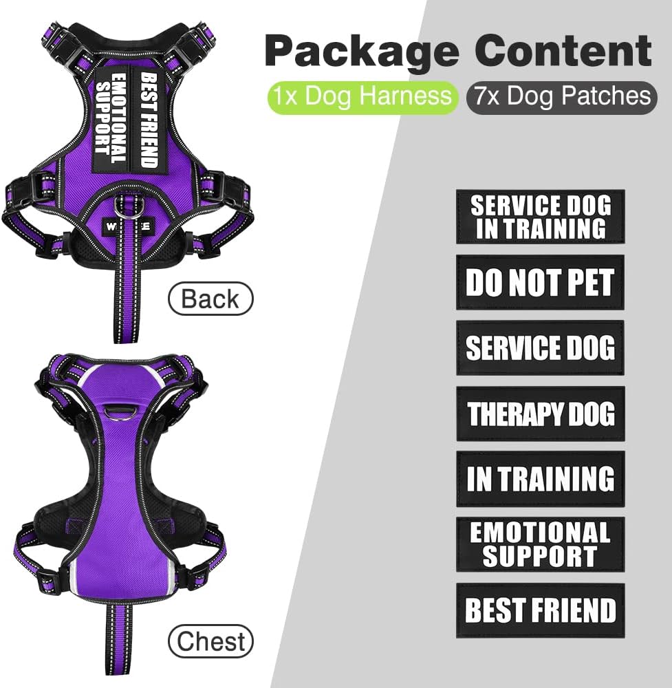 WINSEE Service Dog Vest No Pull Dog Harness with 7 Dog Patches, Reflective Pet Harness with Durable Soft Padded Handle for Puppies, Small, Medium, Large, and Extra-Large Dogs