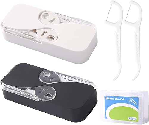 JIBIACB Estuche portátil de hilo dental dispensador automático de hilo dental para limpieza de dientes hilo dental especializado negro blanco 50