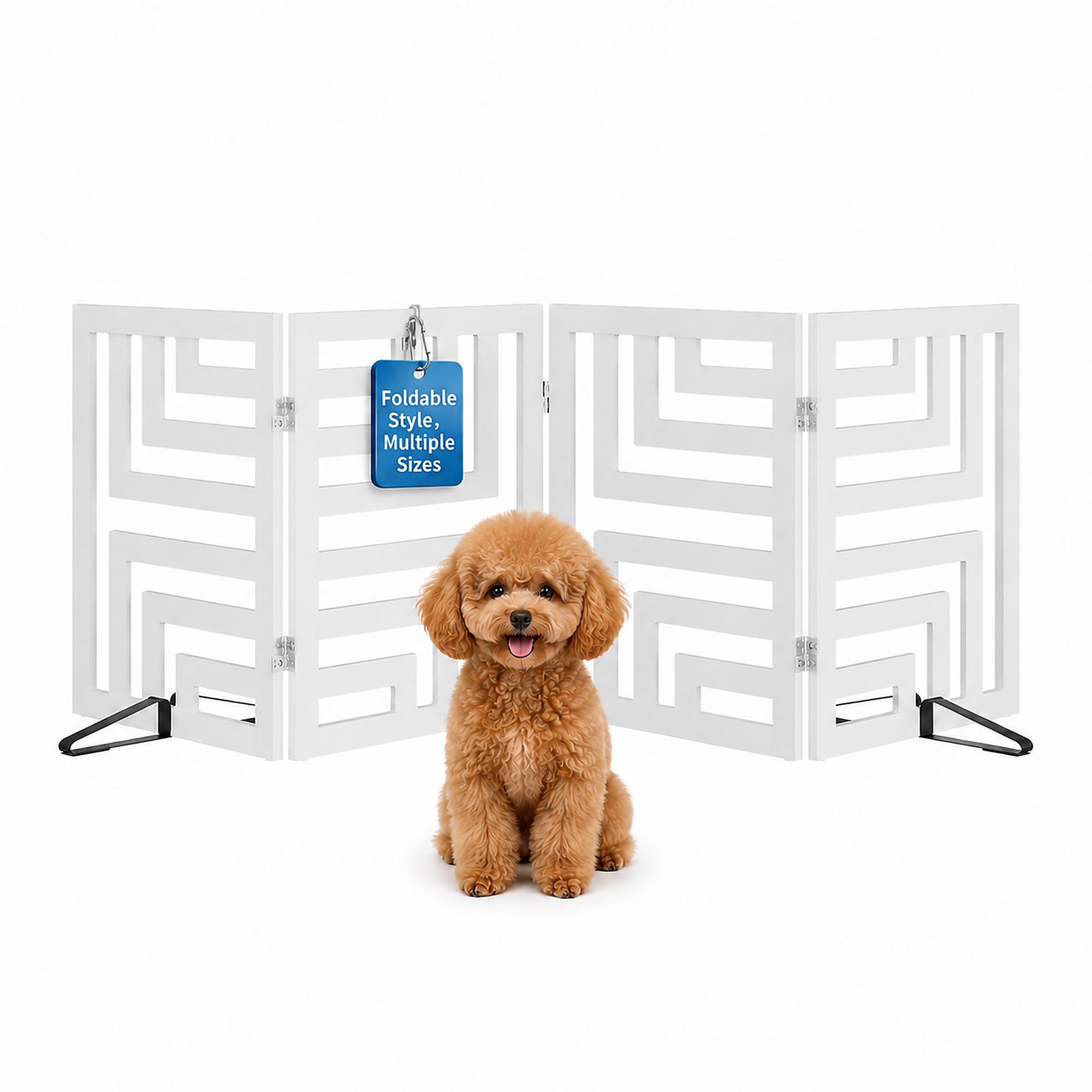 Semiocthome Dog Guard, 61cm High Foldable Freestanding Dog Gate, 4-Panel Wooden Dog Gate with a Maximum Extension of 188cm, Effectively Isolates Dangers（Square）