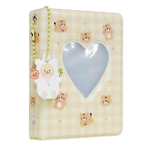 Photocard Binder 3 Inch Kpop Album Kpop Photocard Holder Book Mini Photo Album Kpop Album with Pendant for Collecting Picture, 40 Pockets (Yellow)