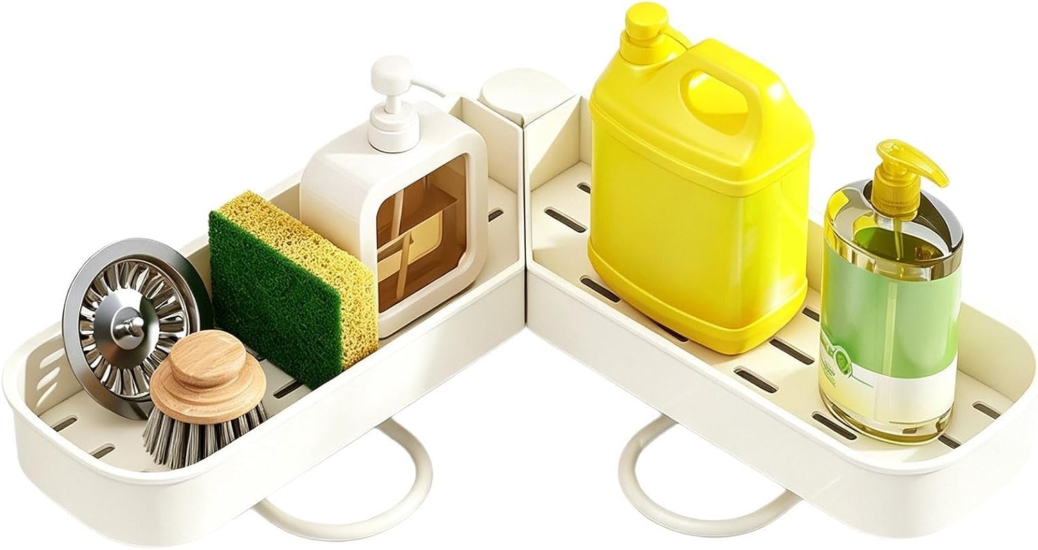 No Drill Sink Organizer | Shelf Rotating Foldable Corner Storage Holder