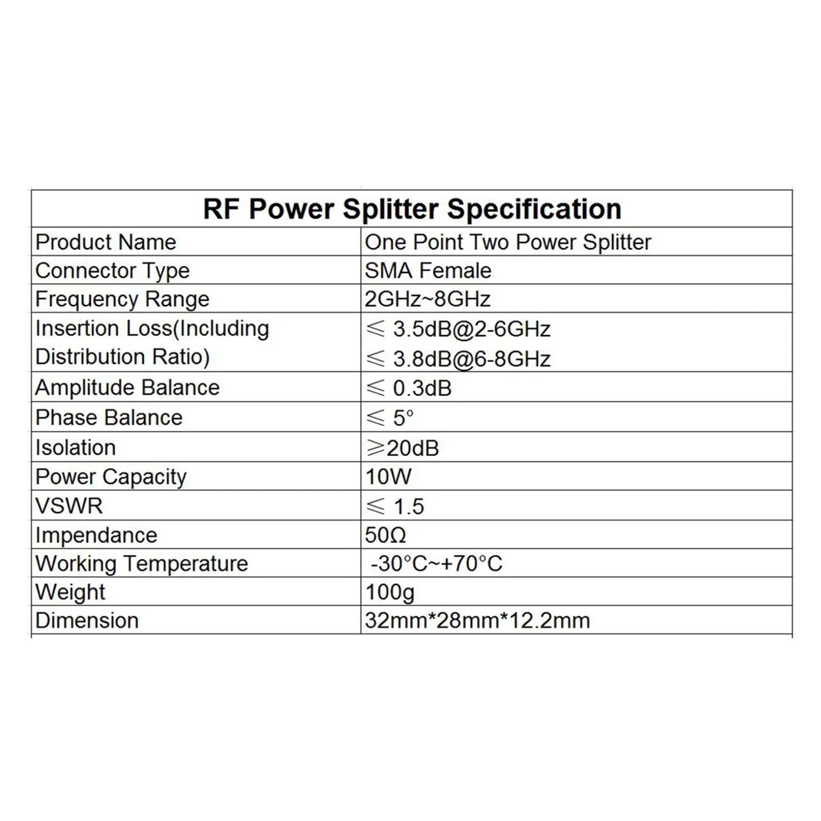 SMA Microstrip Power Splitter, One Point Two, 2-8GHz RF Power Splitter Combiner 10W