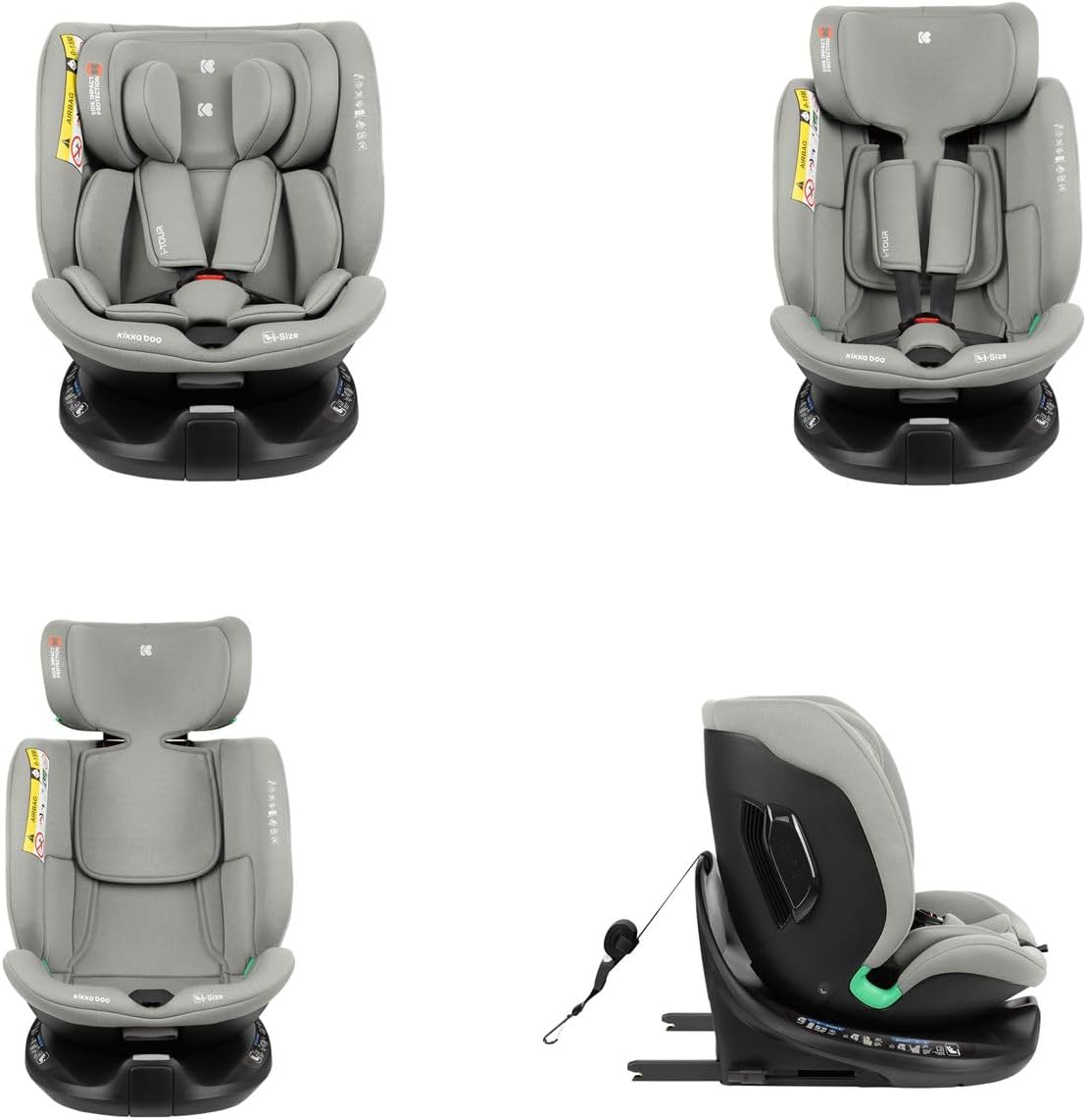 Car seat in a forward-facing position with harness