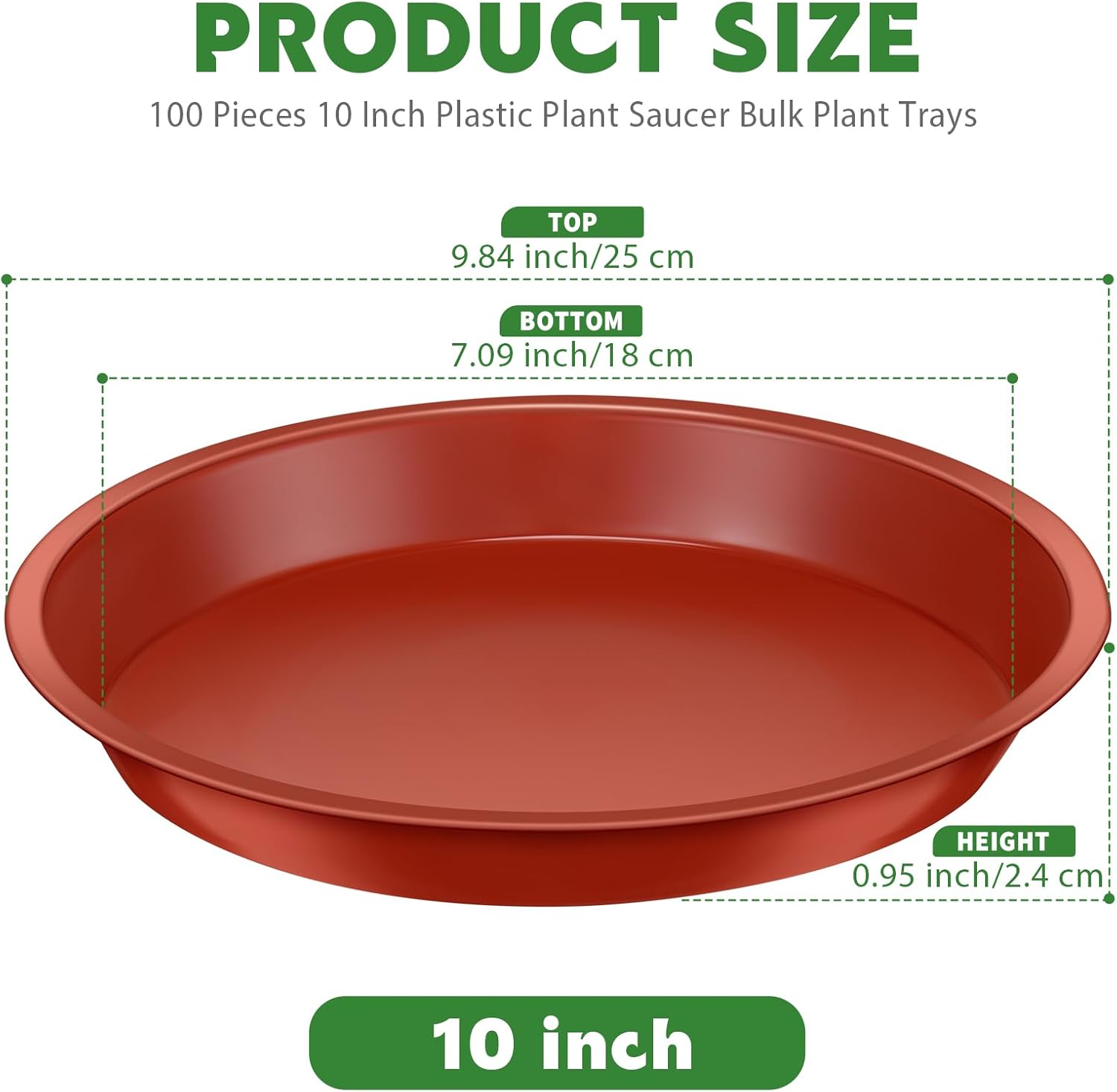 Domesni 100 Pcs Plastic Plant Saucer - Bulk Plant Trays for Indoor & Outdoor Pots - Sturdy Red Drip Trays for Flower Pots (10 Inches)