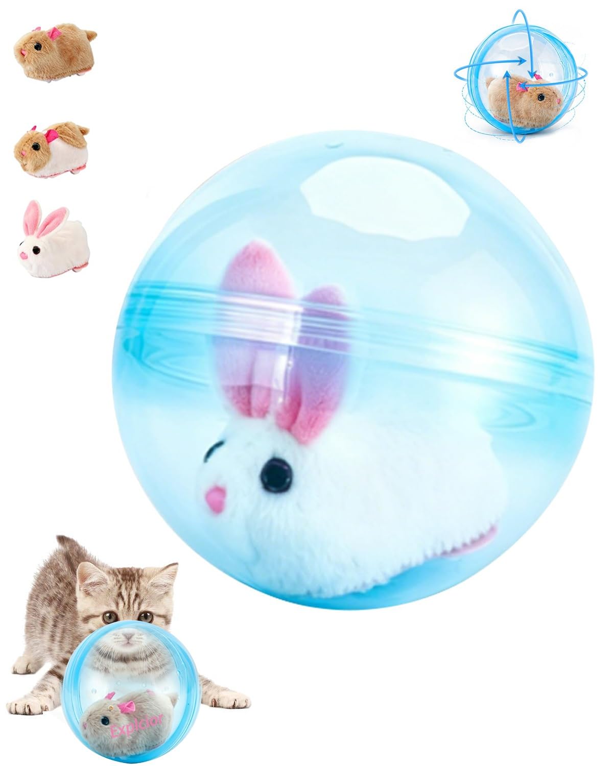 Self Rolling Interactive Cat Ball Electric Chases Goes on Balls Moving Mouse Dog Toy Auto Obstacle Avoid Toys 360° Rolling Spin Moving Pet Ball for Indoor Kitten Cat Small Dog Chase Play(Blue,01#)