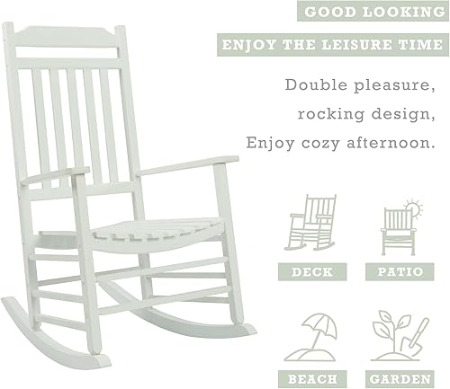 Miniatura 4 de Kozyard Mecedora de listones de respaldo alto, mecedora de madera maciza para muebles de porche delantero, sillas de porche para uso en interiores o