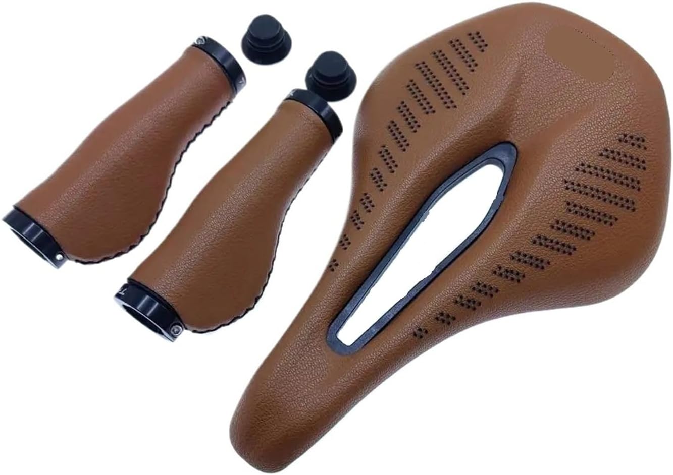Bicycle Saddle Breathable Hollow Design PU Leather Soft Comfortable Seat MTB Mountain Road Bike with Bike Grips Cycling Parts