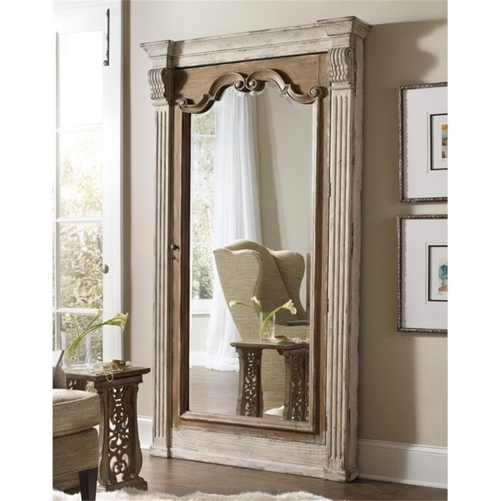 Beaumont Lane Traditional Wood Floor Mirror with Jewellery Storage in Beige