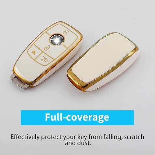 Miniatura 5 de WSAuto Funda para llavero de Mercedes Benz con bandera estadounidense, llavero de metal de cuero compatible con 2019-2021 Clase A Clase C Clase G